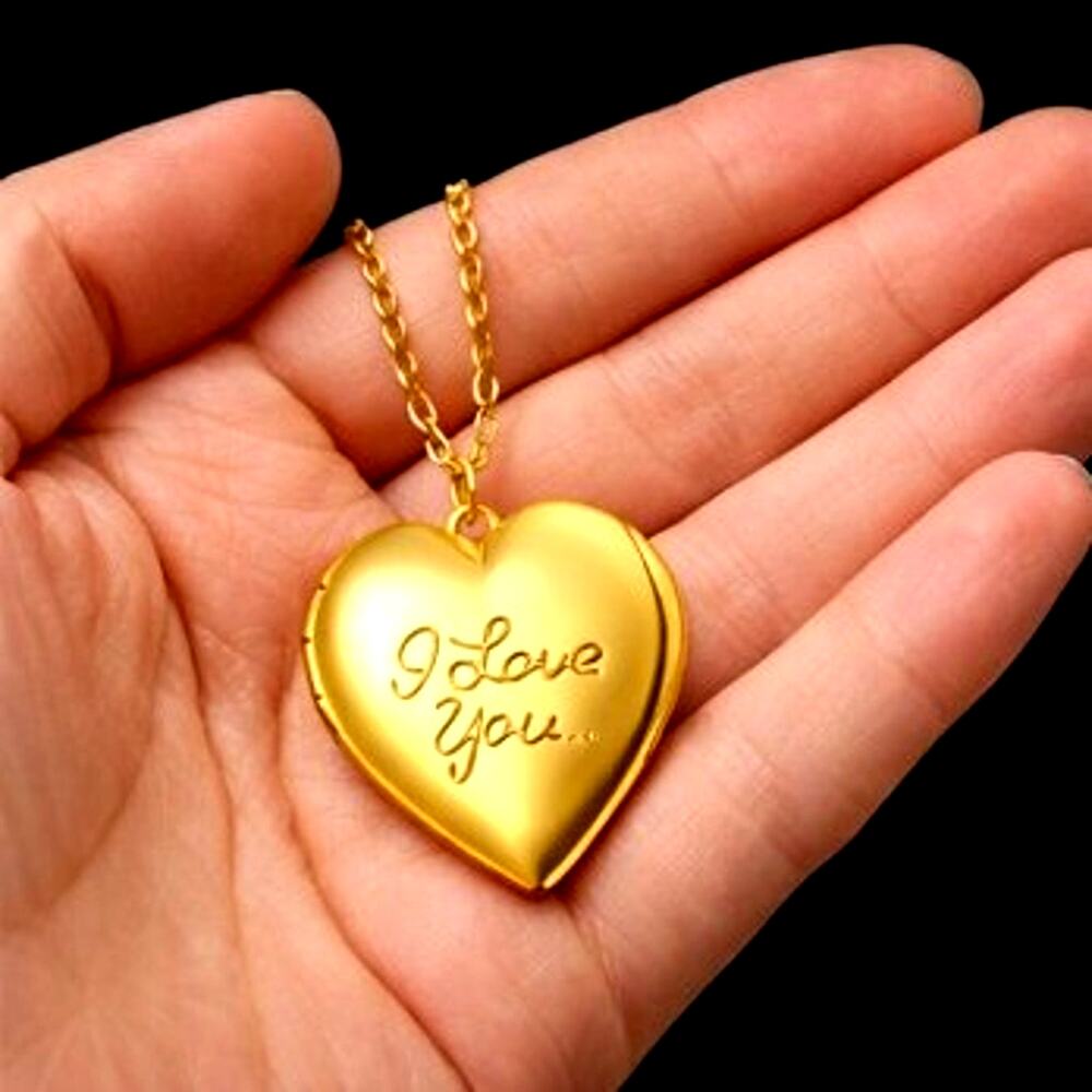 18k Gold Plated Necklace w/ Heart Locket I Love You Anniversary Valentine's Gift